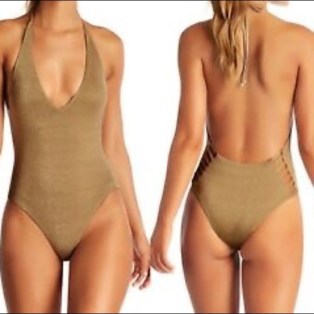 Vitamin A Bronze Metallic Bianca Halter One Piece